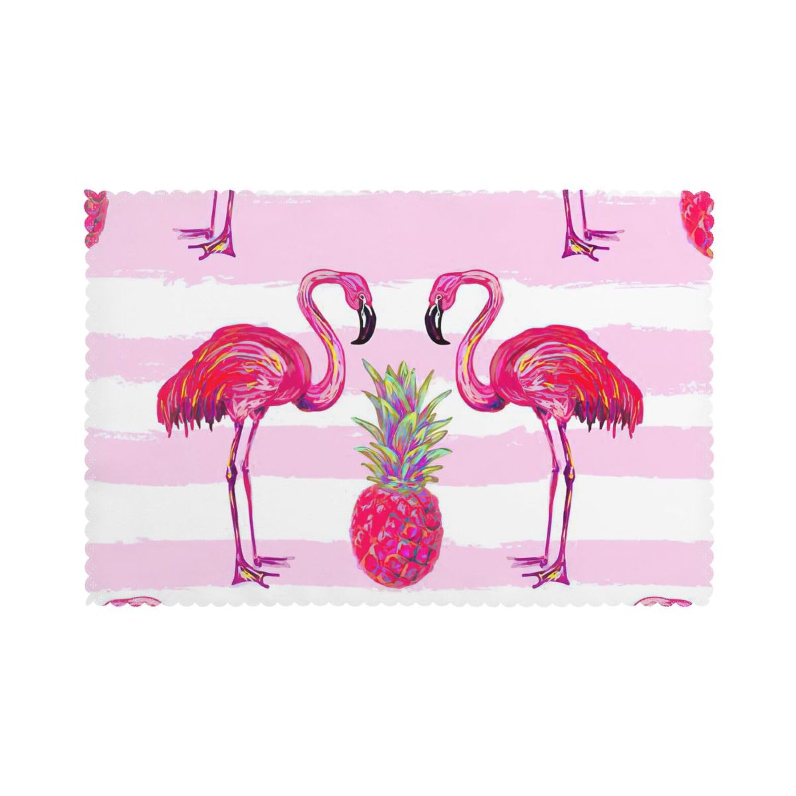 Summer Tropical Flamingo And Pineapple Print Placemats Set Of 6, 12x18 Inch Polyester Washable Heat Resistant Kitchen Dining Table Mats