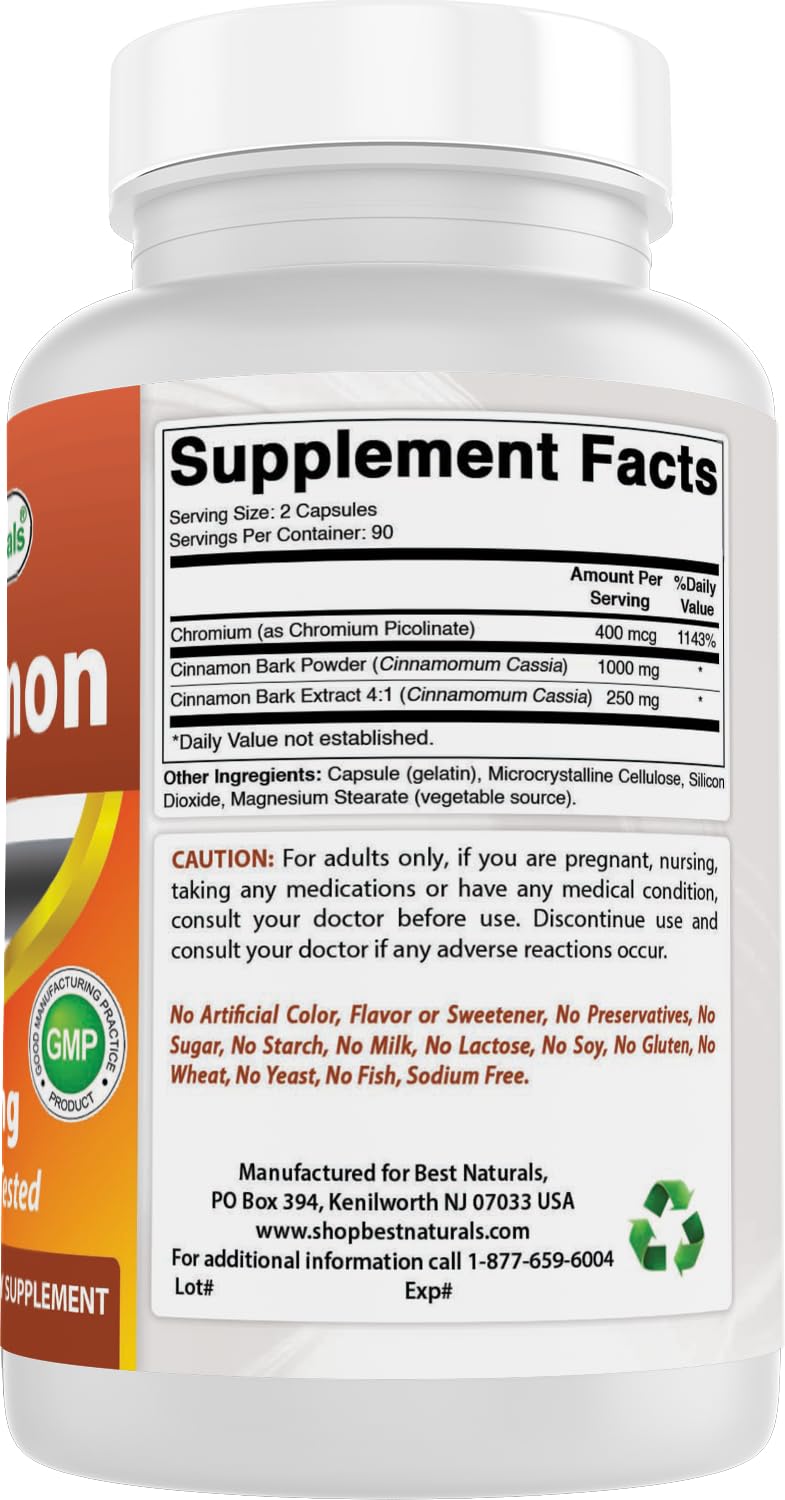 Best Naturals Cinnamon 2000 mg Equivalent with Chromium 400 mcg per Serving - Metabolism Support - 180 Capsules — Amazon image 6