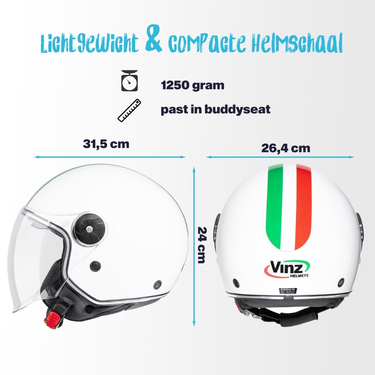VINZ Neiva Casco Jet con Doble Visera | Casco Scooter & Moto & Ciclomotor | con Visera Solar & Bandera Italiana | ECE 22.06 Homologado | En Tamaño XS - XXL | para Hombre y Mujer