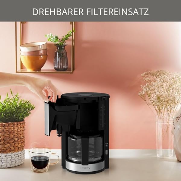 Krups KM3210 Pro Aroma Plus Filterkaffeemaschine | 10 Tassen | 1,25 L | 30-Minuten-Warmhaltefunktion | sichtbares Wasserstands Fenster | Tropfstopp-System | Schwarz mit Edelstahlapplikationen – Bild 5