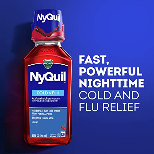 Vicks NyQuil Cough Nighttime Relief,Cherry Flavor, 12 Fl Oz (Pack of 4) - image 3