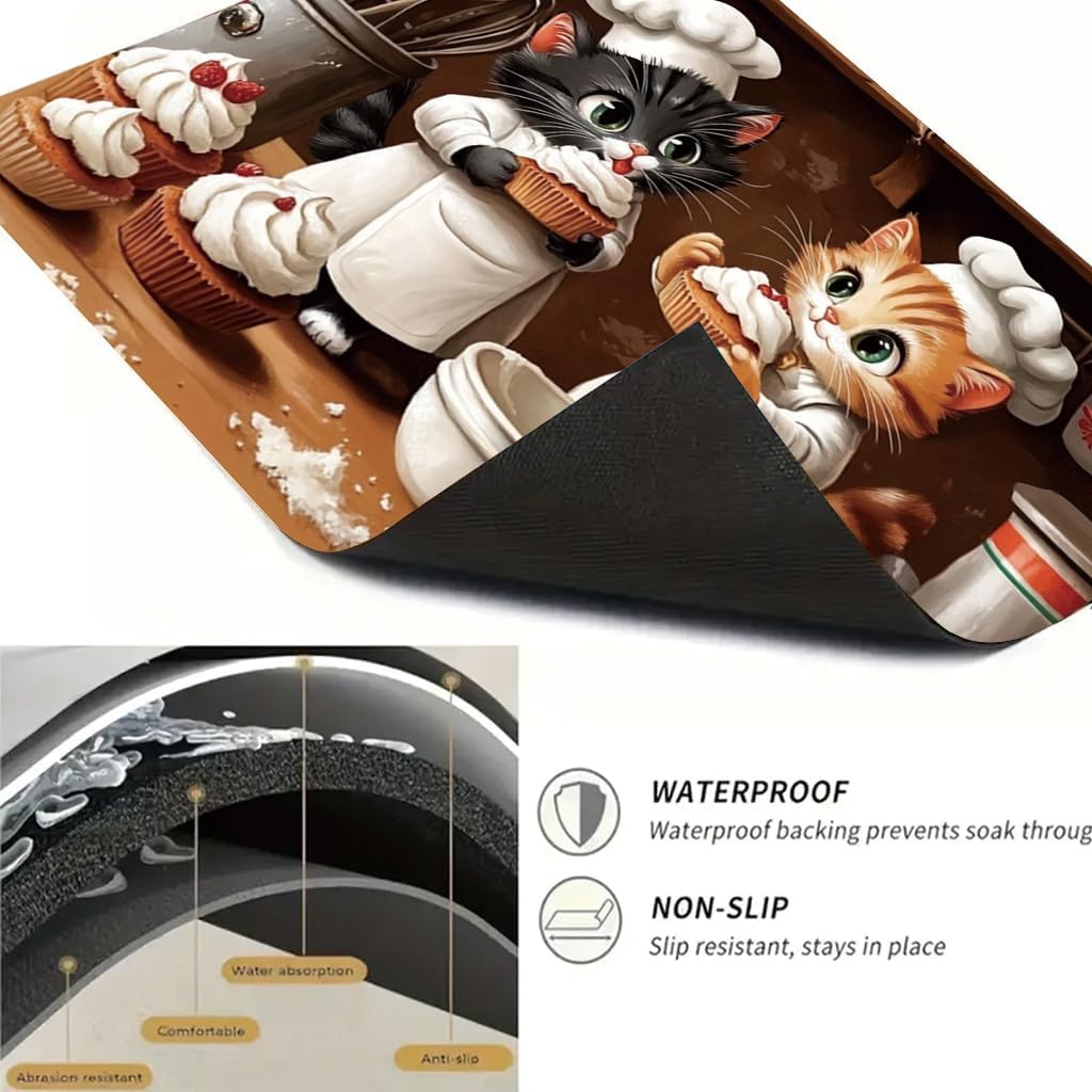 2D Flat Stove Top Cover Protector 28 x 20 Inch Glass Cooktop Cover Cartoon Chef Cats and Cupcakes Design Counter Mat Kitchen Decor Electric Stove Cover Space Saver