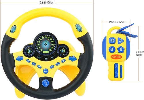 Miniatura 8 de deAO Volante infantil para asiento trasero con llave de automóvil, simulado, volante de conducción simulada, juguete con luz y música regalos para