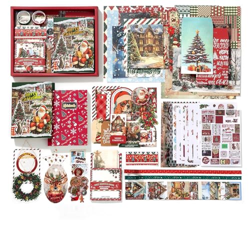 Koqye Christmas Scrapbook Kit - 157-Piece DIY Craft Supplies for Holiday Cards Journals & Gifts Includes Notebook Washi Tape Stickers & More (Merry Christmas and New Year)