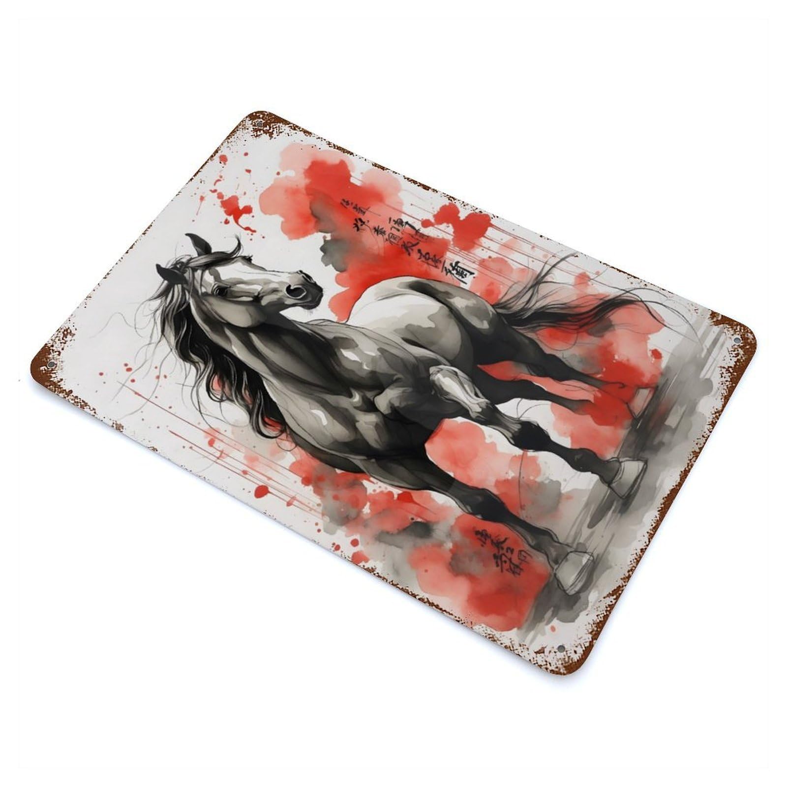 Japan Ink Horse Vintage Rust Metal Sign 11.8"x7.9", Farmhouse Wall Decor for Garage, Pub Or Kitchen