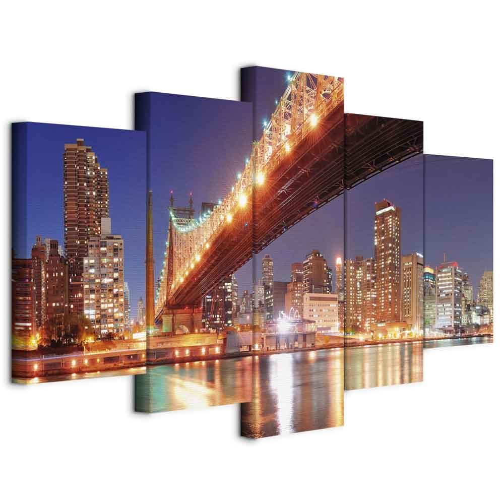 B&D XXL - Quadro Acustico New York 5 pezzi schiuma acustica Quadri Moderni Grandi - Camera da Letto Matrimoniale - Stampa su Tela - Pannelli Fonoassorbenti Decorativi - Fonoassorbente