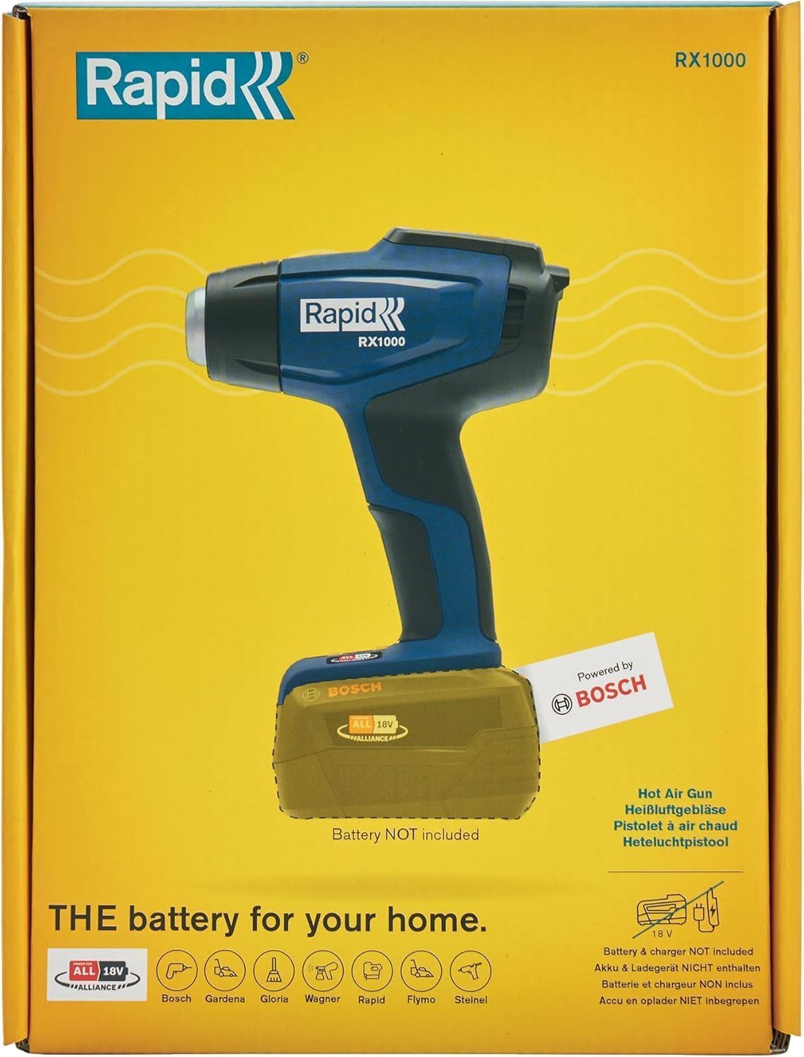 Rapid RX1000 Akku-Heißluftpistole 18V – Kabelloses Heißluftgebläse mit LCD-Display und Temperaturregelung bis 550°C – Ohne Akku und Ladegerät – Kompatibel mit POWER FOR ALL