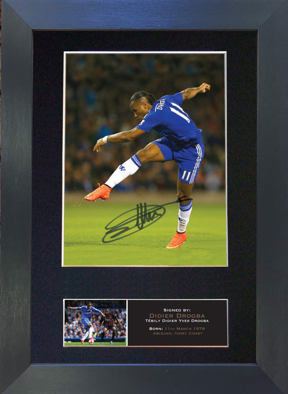 The Autograph Collector Black,Gold Didier Drogba No2 Signed Autograph Mounted Photo Reproduction Print A4 Rare Perfect Birthday (297 X 210Mm) #550 (Black Frame)