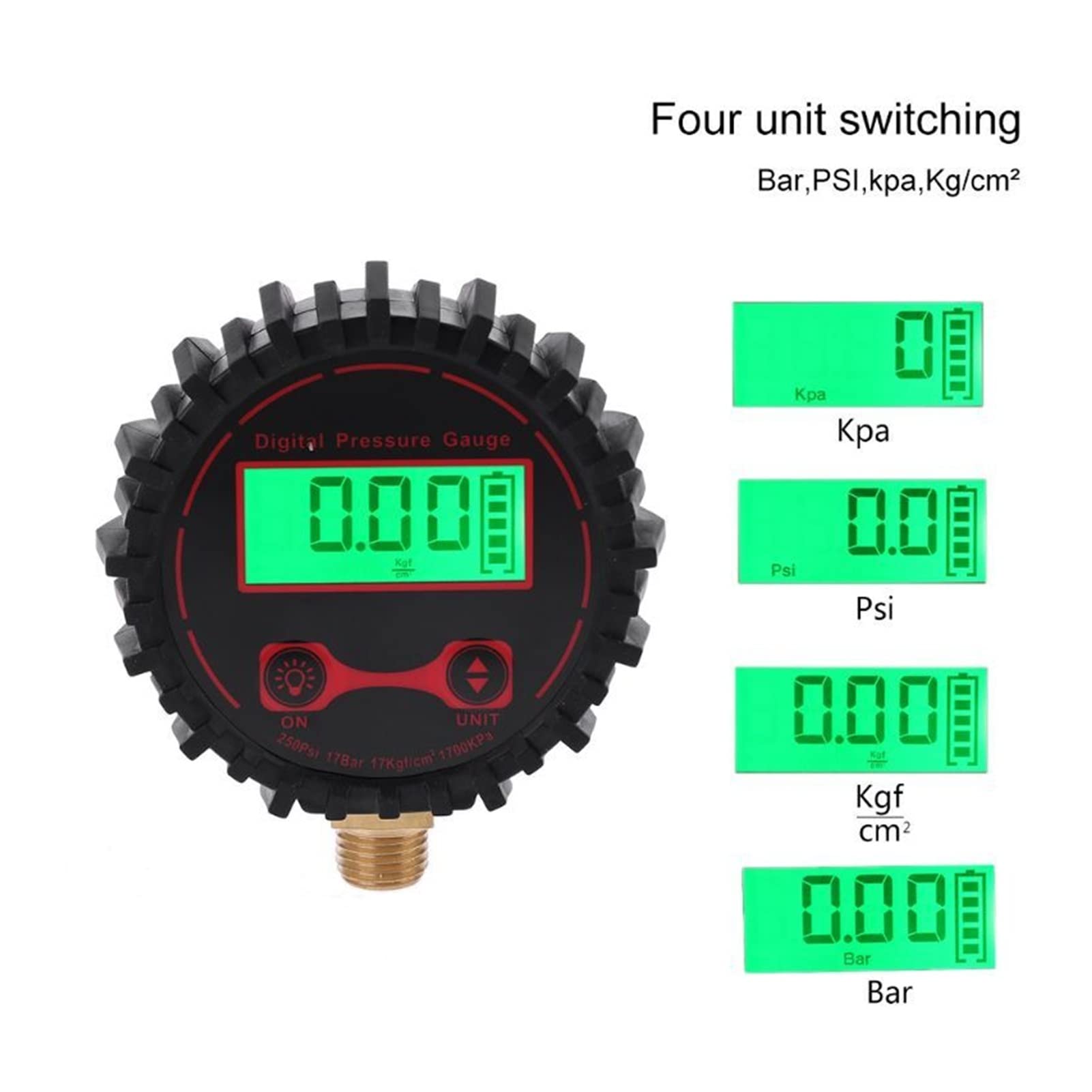 0-250 PSI Digitale manometro della Pressione dei Pneumatici 1/4 "con Torcia Adatta per Auto Camion Veicolo Bicicletta Moto misuratore di gonfiaggio Pneumatici