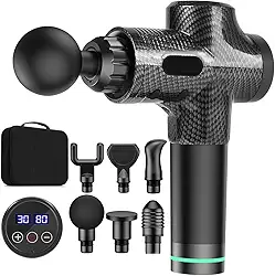 Pistola Massageadora Profissional, 110-220V Pistola de Massagem, Massageador Pistola com 6 Cabeças de Massagem e Bolsa de Armazenamento, Massage Gun com 30 Níveis de Potência