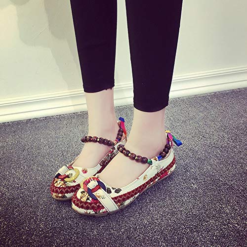 Women's Beading Round Toe Embroidered Shoes Lace Up Colorful Casual Flats Shoes2