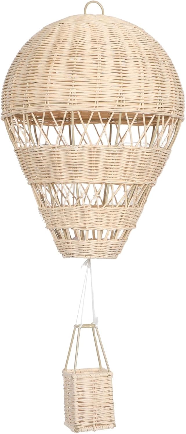 Handwoven Rattan Hot Air Balloon Ornament with String Light