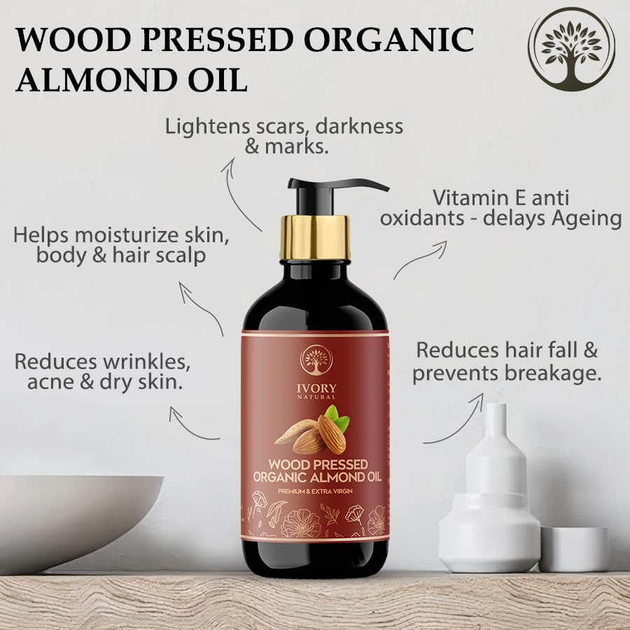 Image of Wood Pressed Almond Oil (100 ml) - Cold Pressed Sweet Almond Oil for Hair & Skin | Rich in Vitamin E | Deep Moisturizing & Nourishing Care