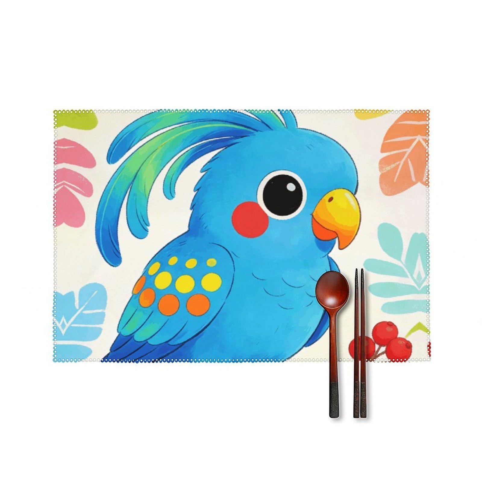 Macaw Placemats Set of 6, 12x18 Inch Heat Resistant Washable Canvas Table Mats, Stain Resistant Decorative Dining Placemats for Kitchen, Restaurant, Outdoor Party