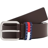 Tommy Jeans Uomo Cintura Ryan 3,5 cm Cintura in Pelle, Marrone (Dark Brown)