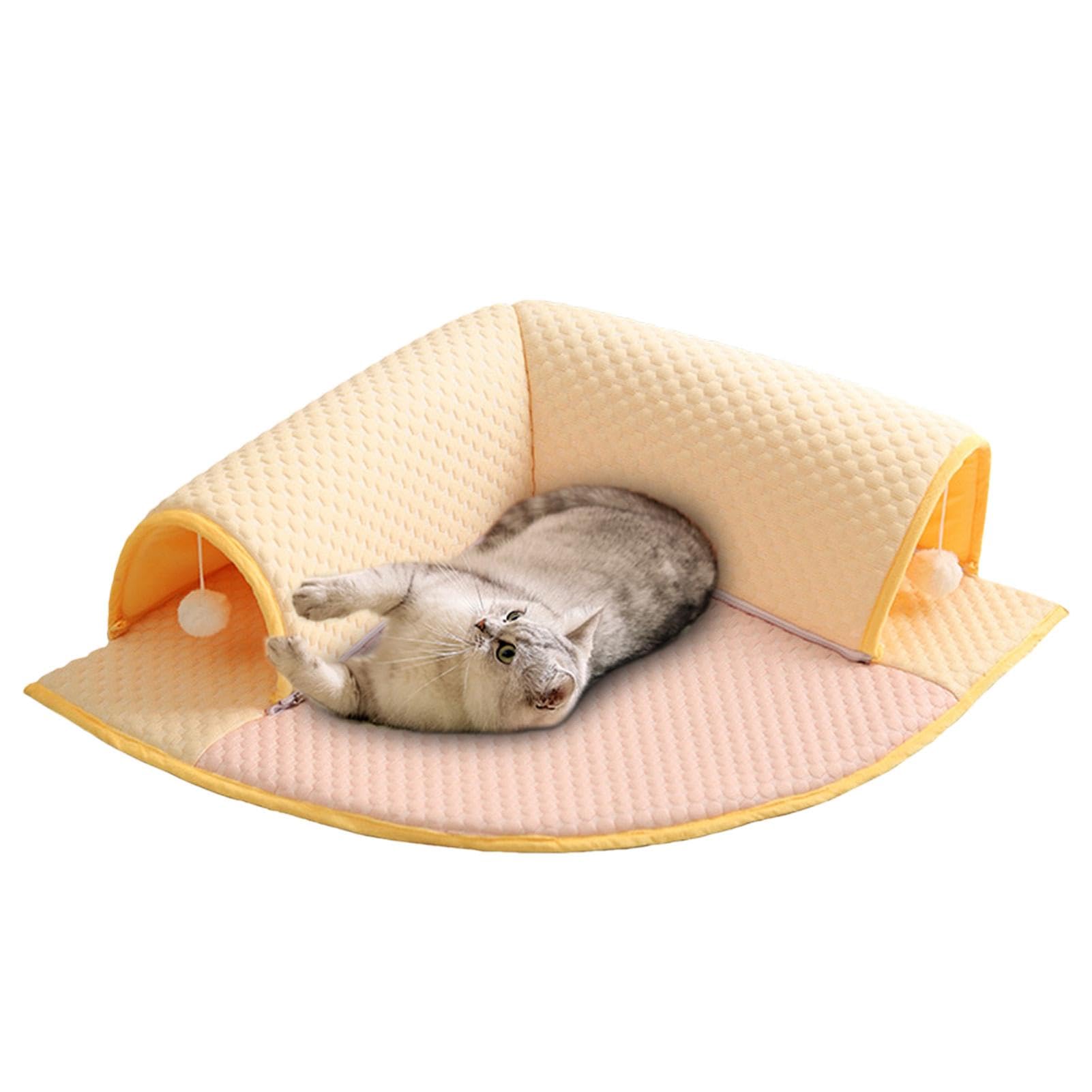 Cat Tunnel,Pet Cats Cooling Tunnel - L-Shaped Design Cat Tunnel Ice Mat for Cats & Kittens, Provides Comfort & Entertainment