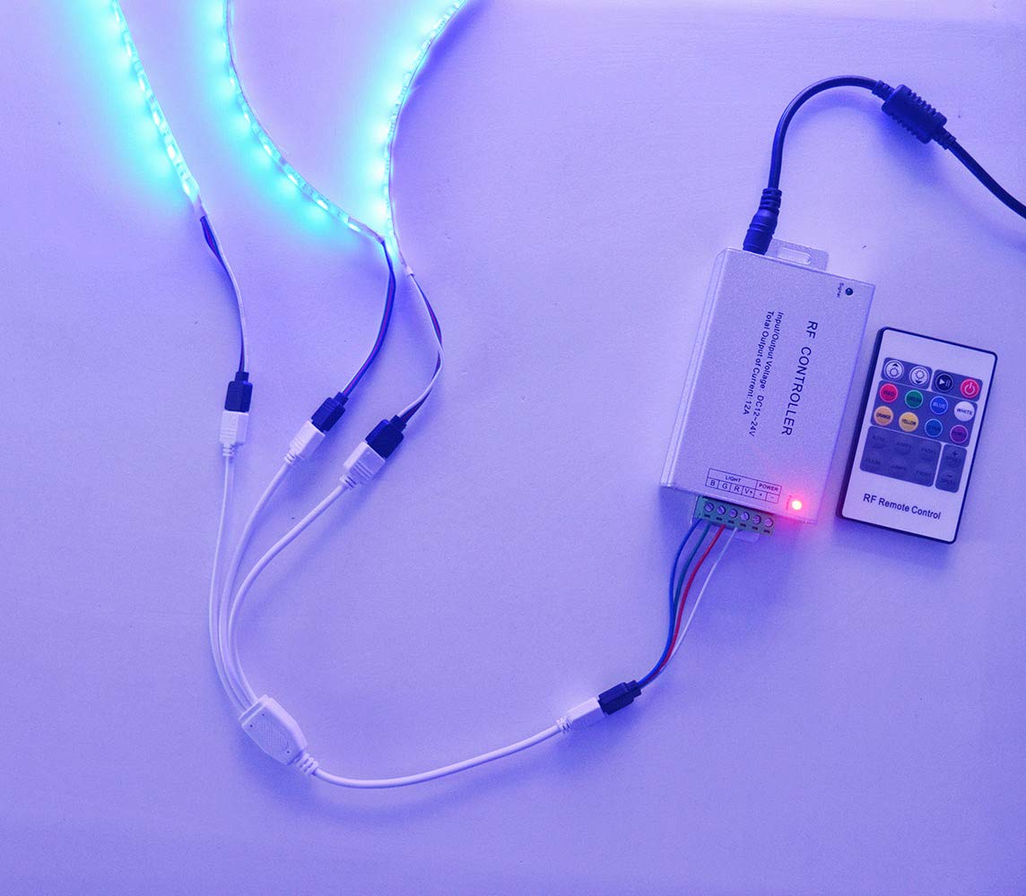 WANGCL 2PCS Striscia LED Splitter Cavo 4 Pin RGB Splitter 1 a 3 Porte Connettore Controller LED per RGB 5050 3528 2835 Striscia LED -Nero