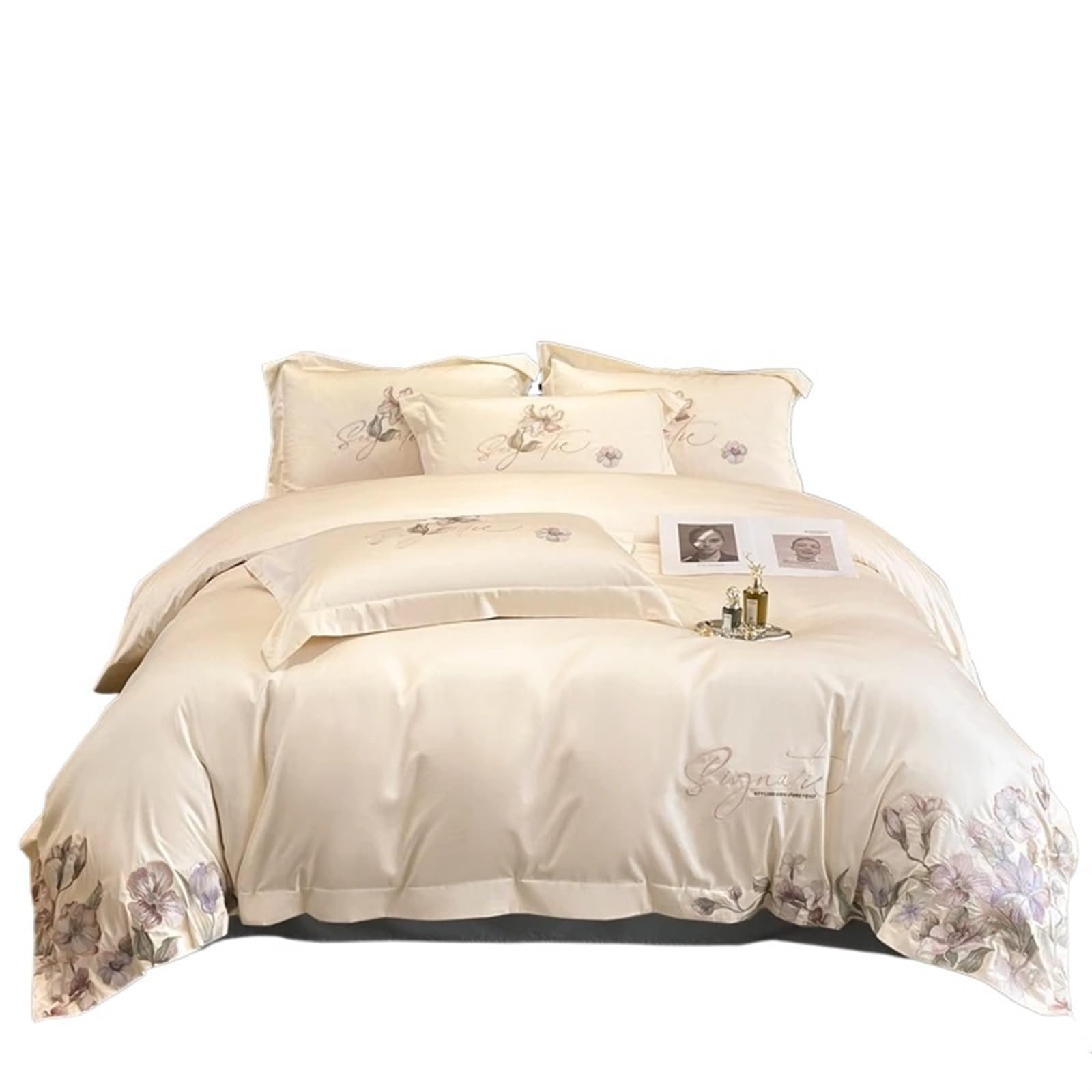Linge de lit en coton à longues fibres et satin soyeux blanc pour lit 150cm