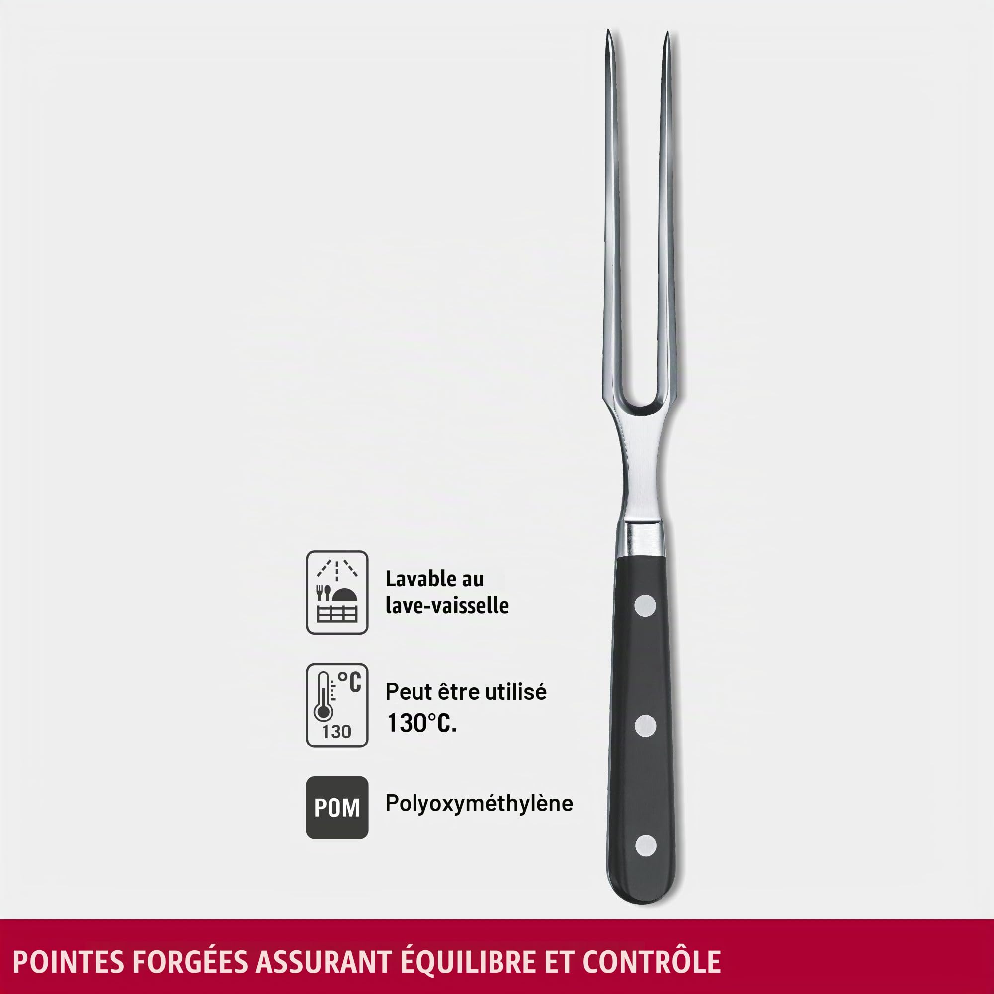 Victorinox Grand Maître, Fourchette à découper professionnelle, Lame extra-tranchante, 15 cm, Manche plastique robuste, Acier inoxydable, noir