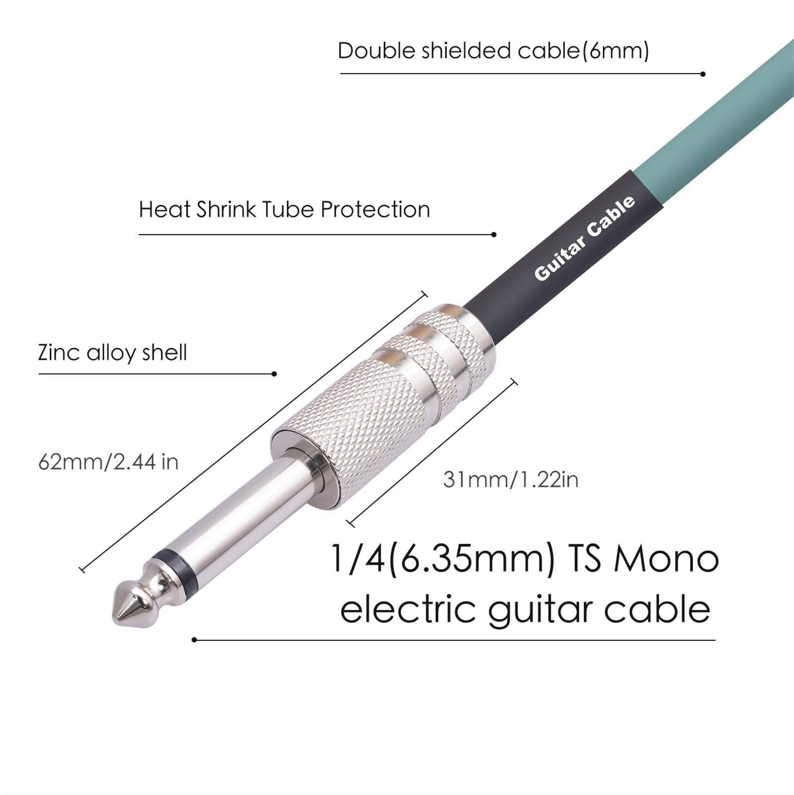 Instrumentenkabel Doppelschichtiges Geschirmtes Geräuschreduzierendes Mono-Audiokabel (6,35 Mm Stecker Auf 1/4-Zoll-Stecker) Für E-Gitarre(10m)