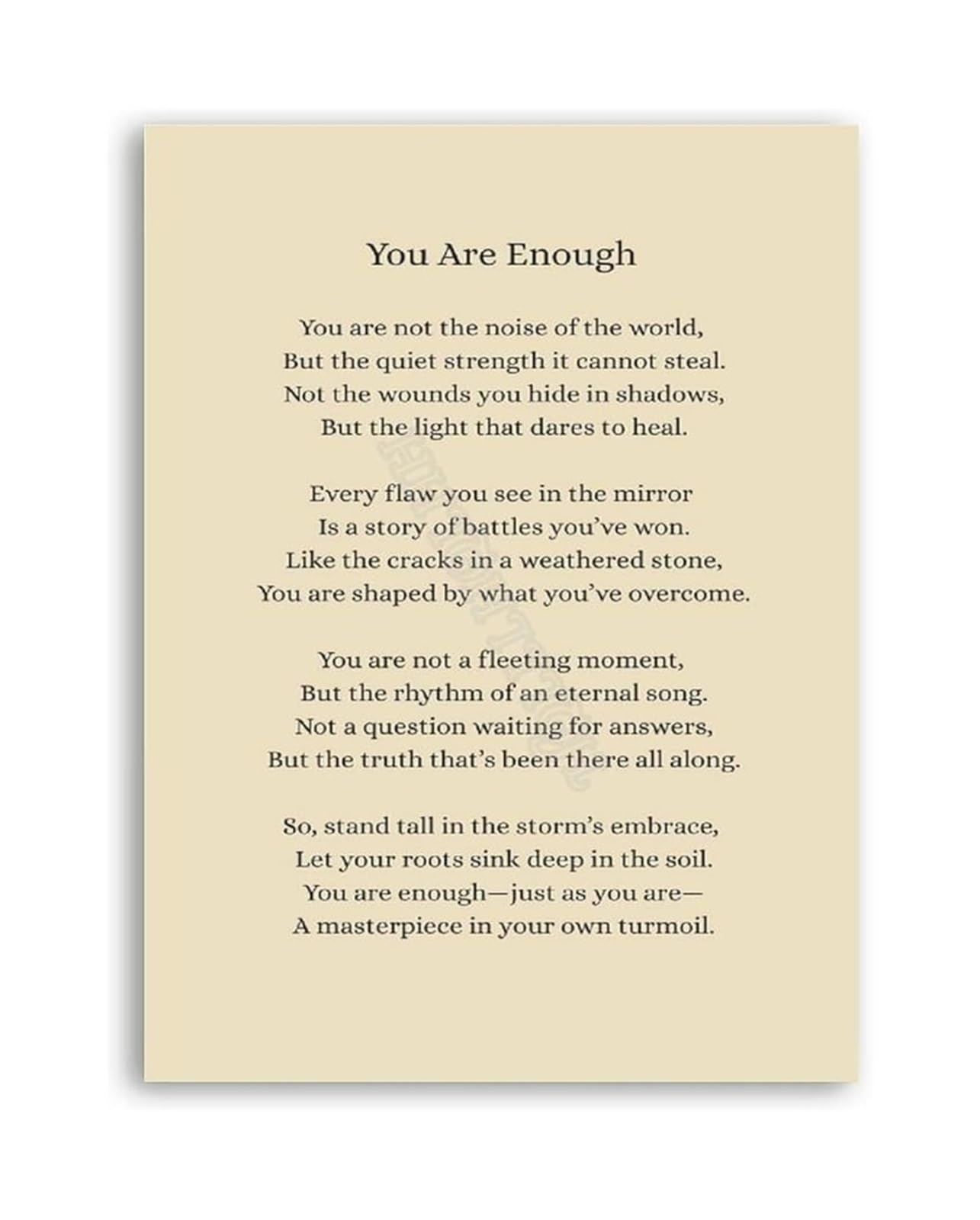 NWPNLXEA Encouraging Quote Wall-Art You Are Enough Canvas Poster for Living Room Bedroom Office Decor Mental Health Awareness Gift Inspirational Print Framed,12x18inch(30x45cm)