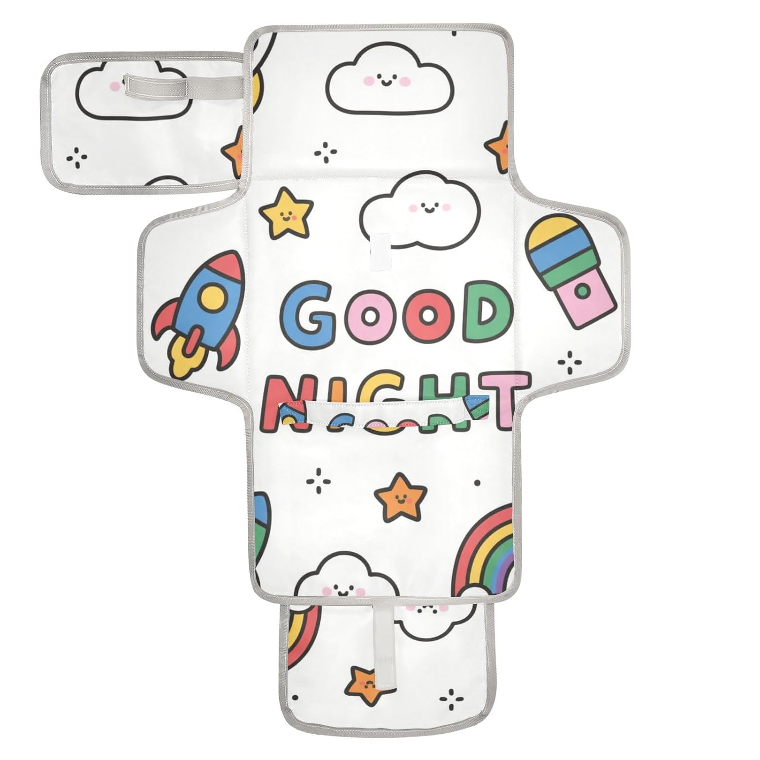 Good Night Cartoon Colorful Rockets Reusable Portable Changing pad with Tissue Pocket Portable Diaper Changing pad for Girl & Boy cambiador de pa?ales para Bebes