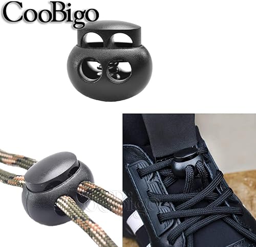 Miniatura 9 de 25 piezas de cierre de cordón de resorte, cierre deslizante, clip de doble agujero redondo de plástico para cordones, cuerda de paracaídas, cuerda