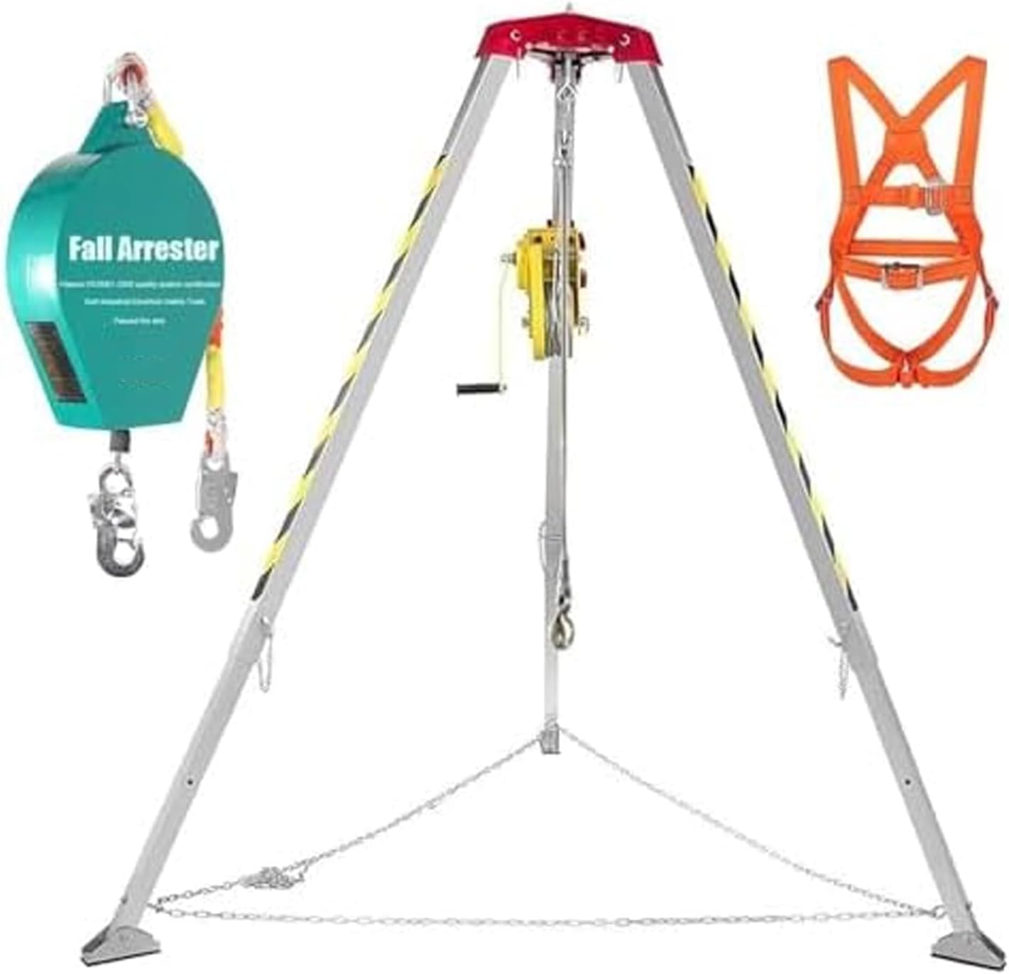 Fall Arrest Kits, Aluminum Rescue Tripod, Confined Space Tripod with 1200LBS Winch & 30m Fall Arrester and Seat Belt, Rescue Tripod for Sewer Wellhead, EAS(1200IBS-3