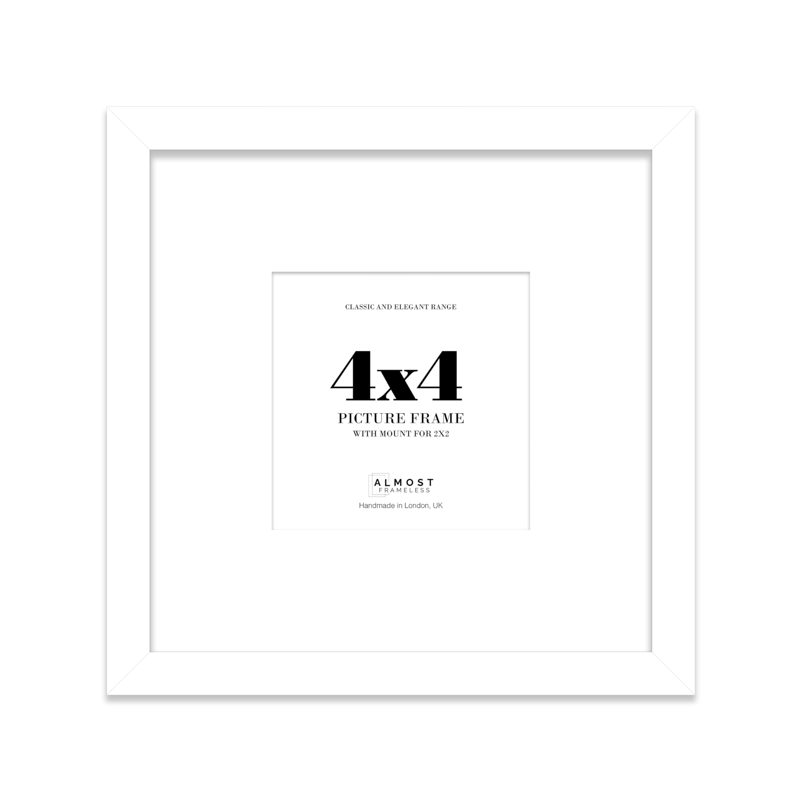 4x4 White Picture Frame with Mount for 2x2 Photos, Prints - Modern Square Wall Frame, 1 Pack