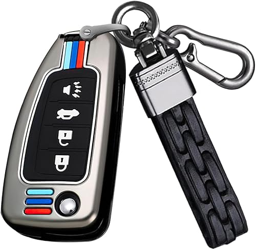 SANRILY Funda de silicona y aleación de zinc luminosa de 4 botones para llavero Nissan Rogue Sentra Pathfinder 2023 NV200 Versa Flip plegable llave