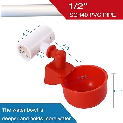 Miniatura 2 de Paquete de 12 bebederos de pollos - Vasos automáticos de agua para pollo con ajuste en T de PVC, sistema de alimentación de agua para aves de corral