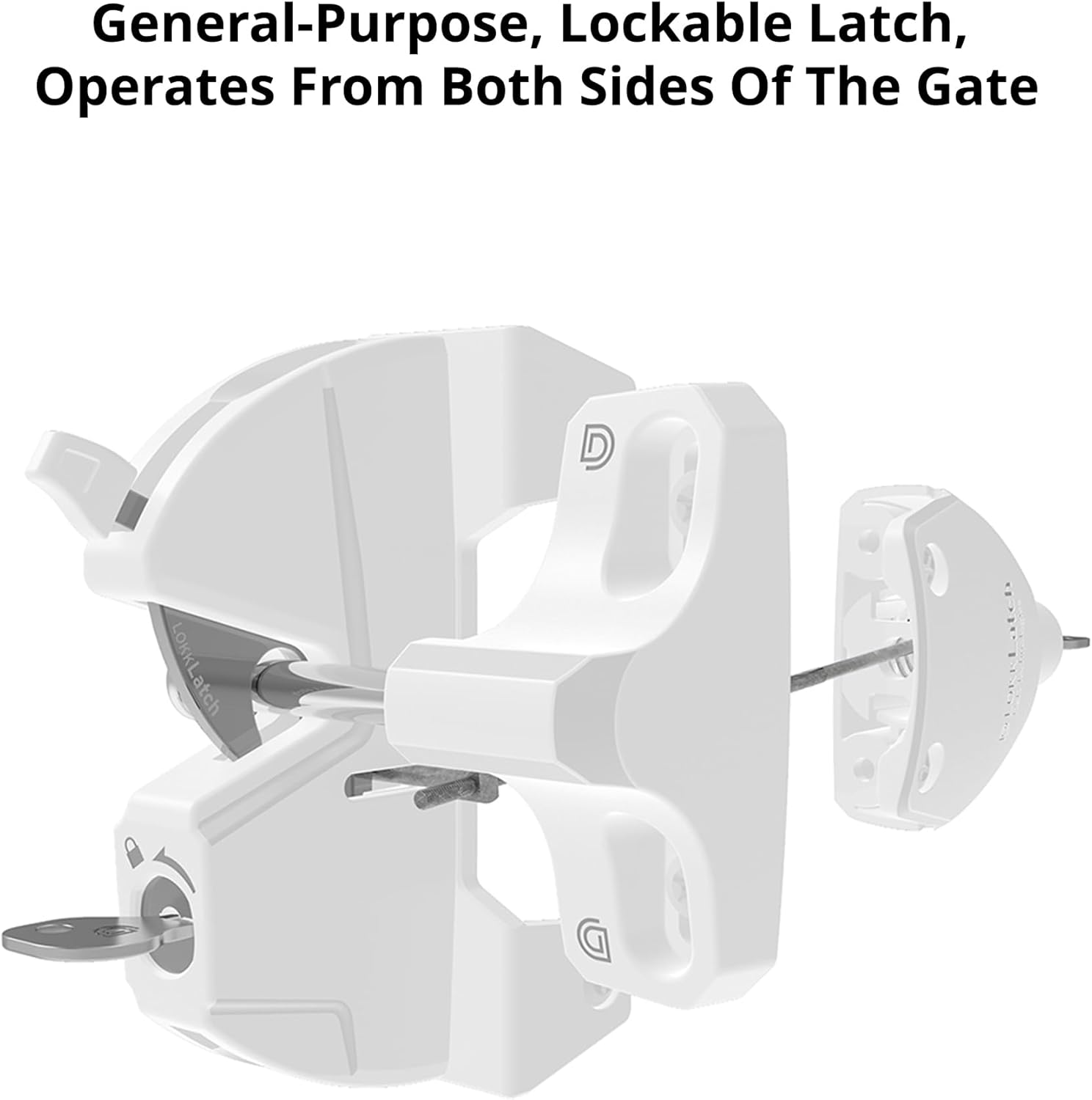 D&D Technologies LL3ABLW LokkLatch Gate Latch with External Access Button, Key Lockable and Operates On Both Sides of The Gate, for Square Frame Post, Metal, Wood, Vinyl Fence Gates, White