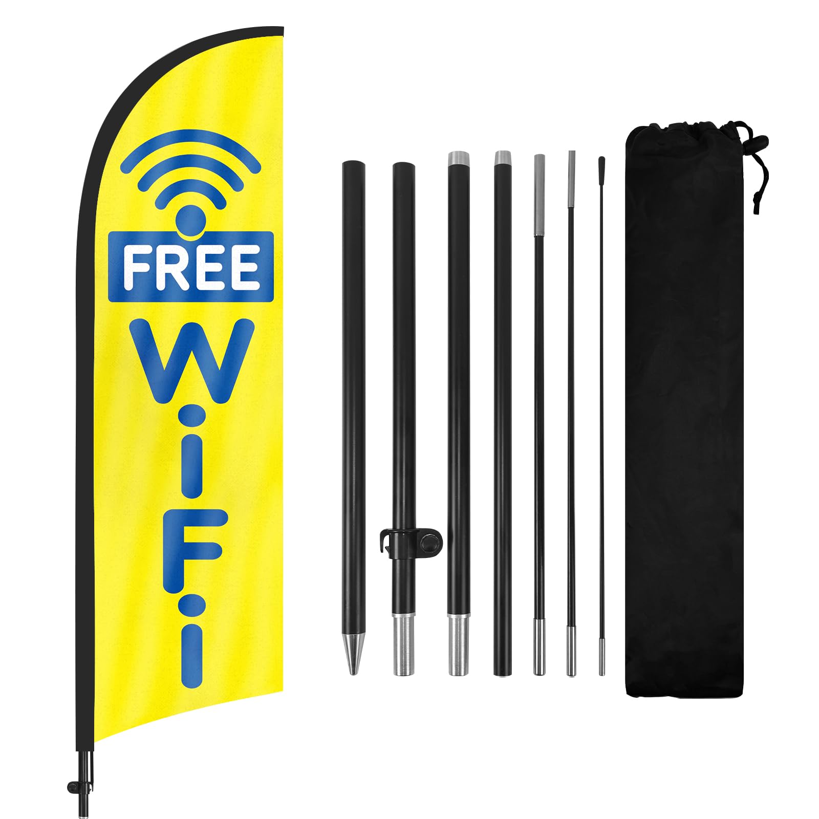 FSFLAG Free WIFI Feather Flag with Flag Pole Kit and Ground Spike, 8.2FT Free WIFI Windless Flag Banner Sign Business for Outdoor Advertising