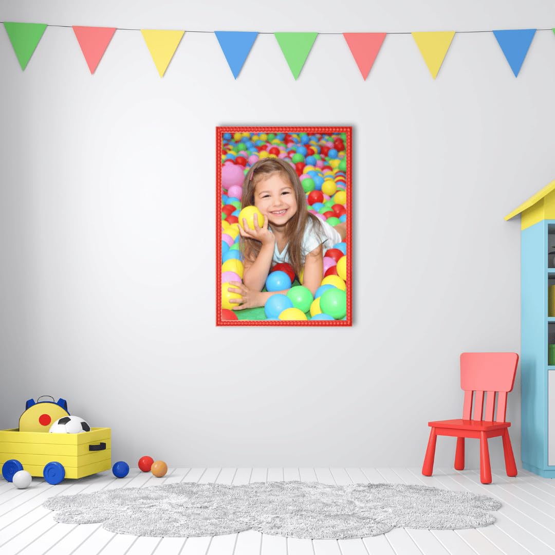 CLAMARO 'BUBBLE' Design Bilderrahmen 50x70 im Bubble Bälle Style | Rot | Handgefertigter MDF Bilder- und Fotorahmen mit Acrylglas | Rahmen für z.B. Fotos, Poster od. Puzzle