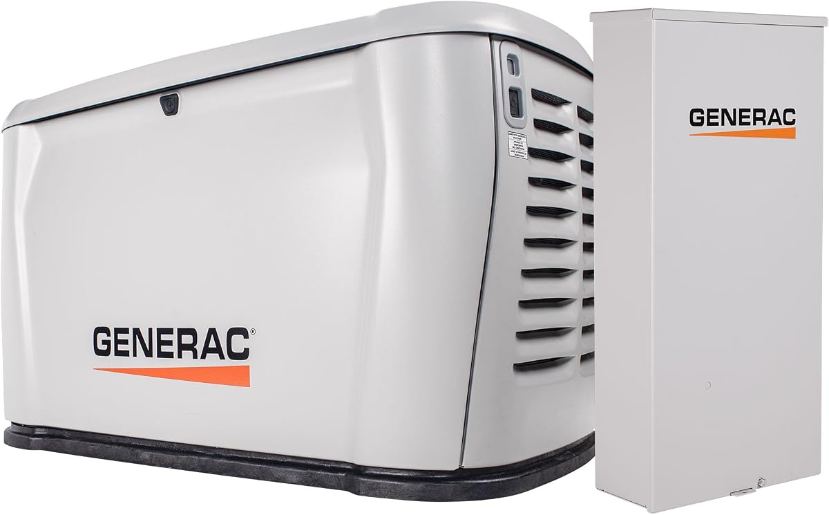Generador para todo el hogar Generac de 10 kW, interruptor de transferencia y capacidad celular | Energía de respaldo para toda la casa, interruptor de transferencia automática de 16 circuitos, gas exterior o propano, protege los cortes en el hogar
