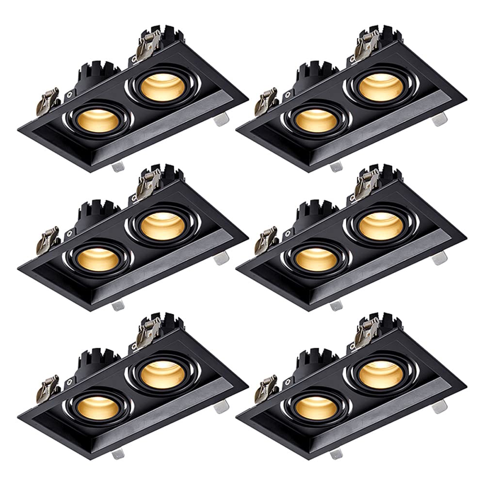GTHTUHFD 2 Heads Rectangle Eyeball Spotlights Pack Of 6,3000K-6000K Dimmable Can Lights Adjustable Focus Led Retrofit Recessed Downlight 10W,14W,20W,Rotatable Ceiling Light,10w
