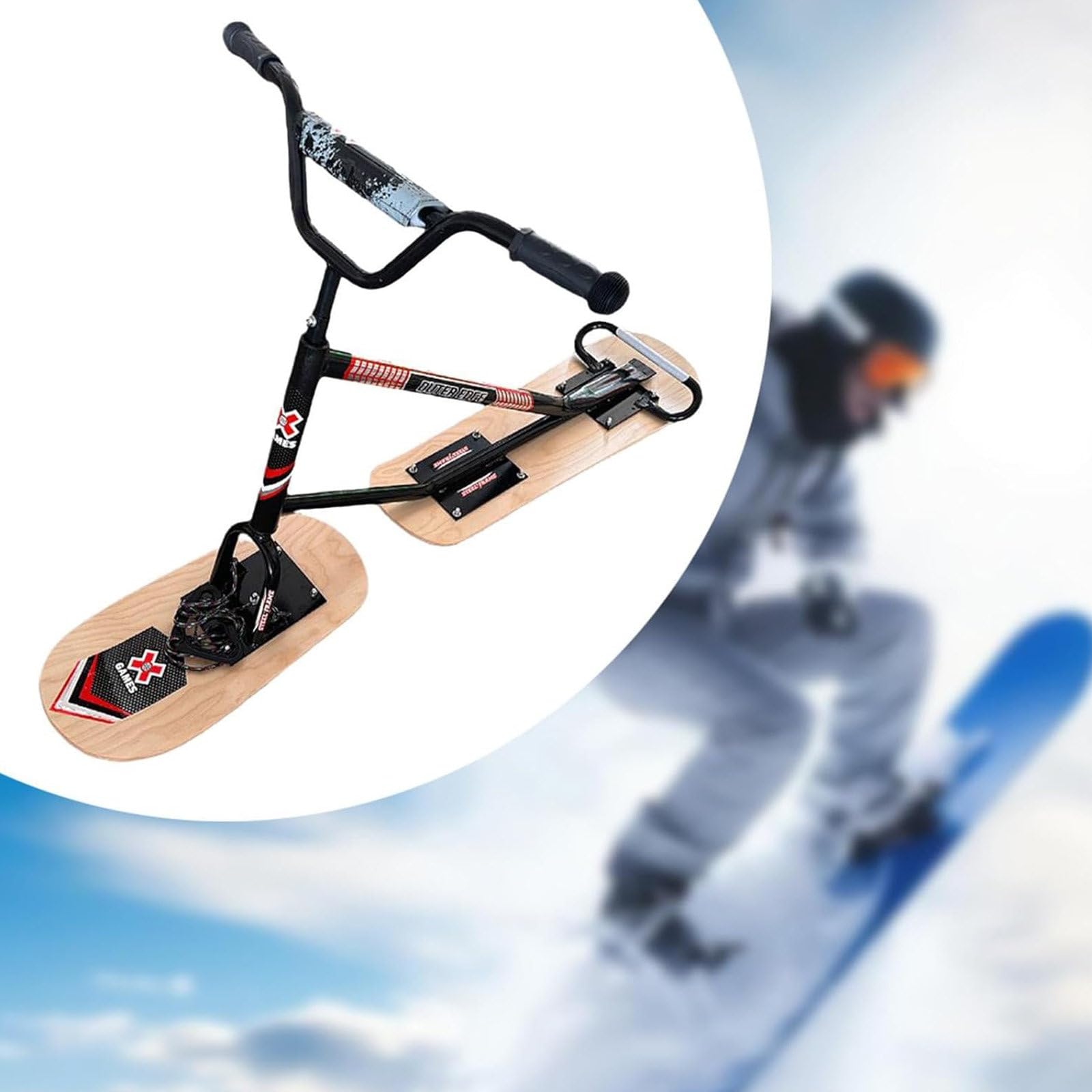 Snowboard/Scooter Da Neve Leggero: Design Con Doppio Sci Girevole A 360°, Impugnature Sicure E Antiscivolo, Adatto Per Snowboard, Sport Invernali, Attività In Giardino E All'aperto. woodcolor