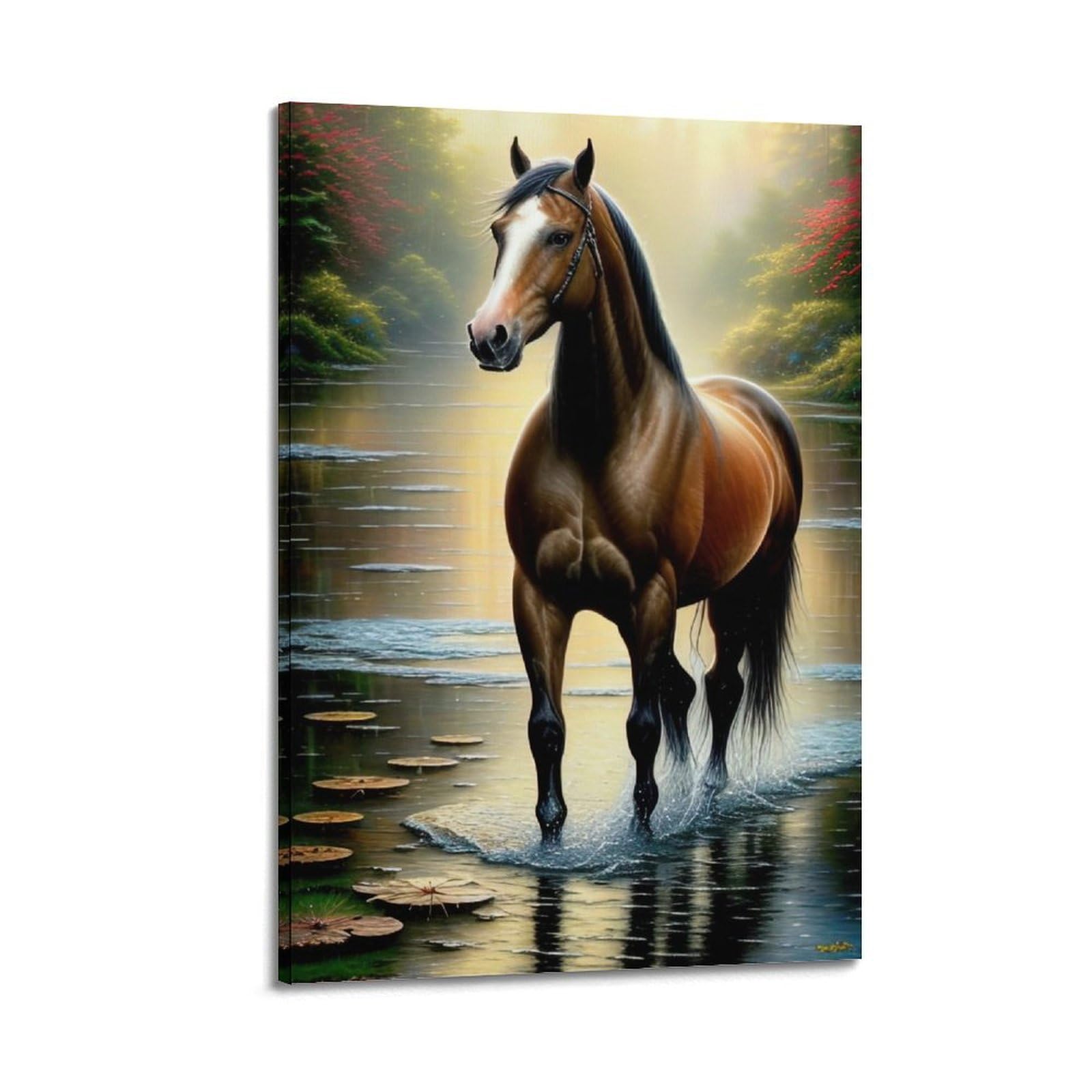 WZKTCL Animal Poster Horses in The River Poster Decorative Painting Canvas Wall Posters And Art Picture Print Modern Family Bedroom Decor Posters 20x30inch(50x75cm)