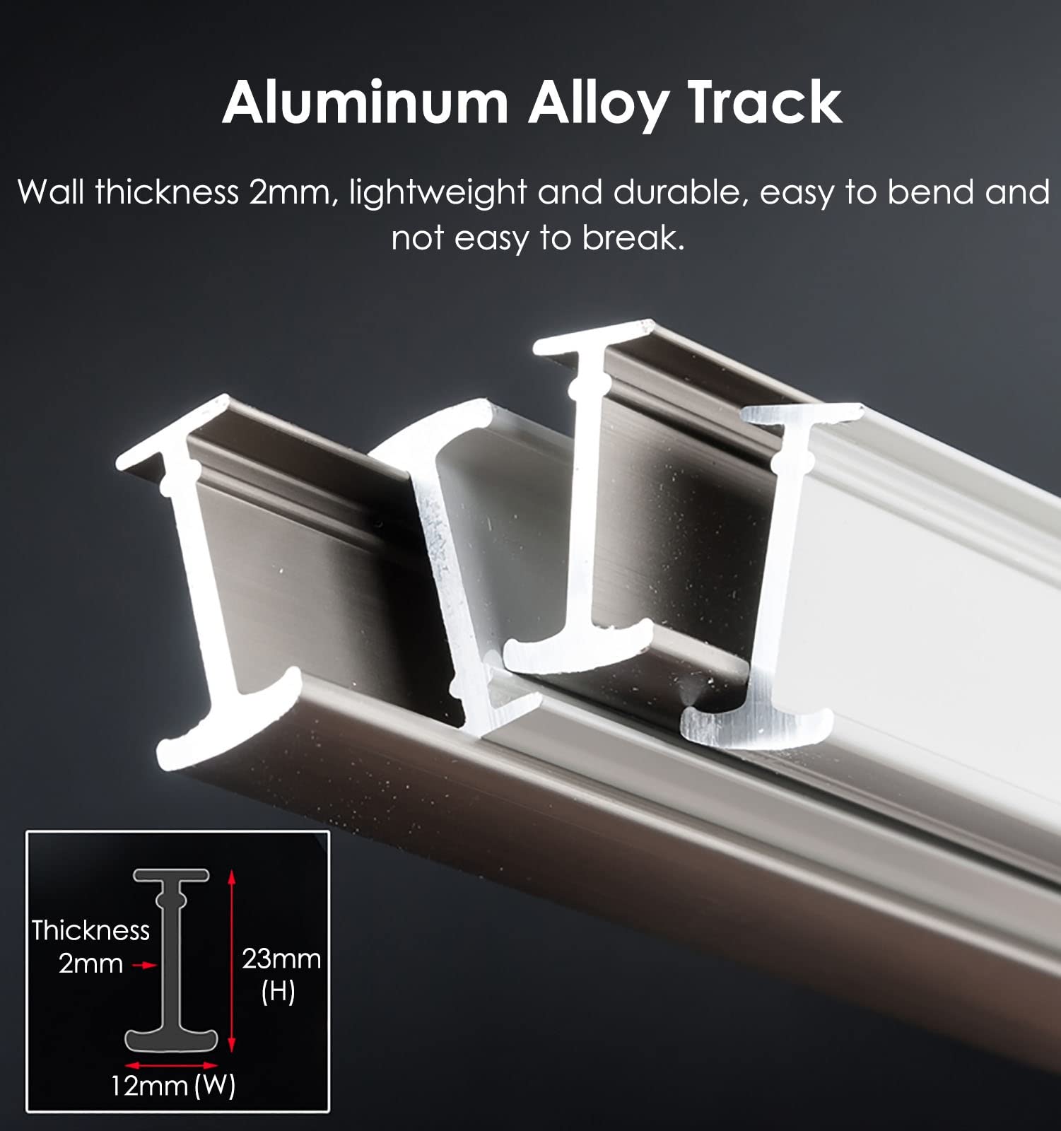 Aluminiowy system szyn z haczykami i akcesoriami – elastyczna giętka szyna do okien ponadwymiarowych / przegród pomieszczeń (4 m) – idealna do wystroju domu