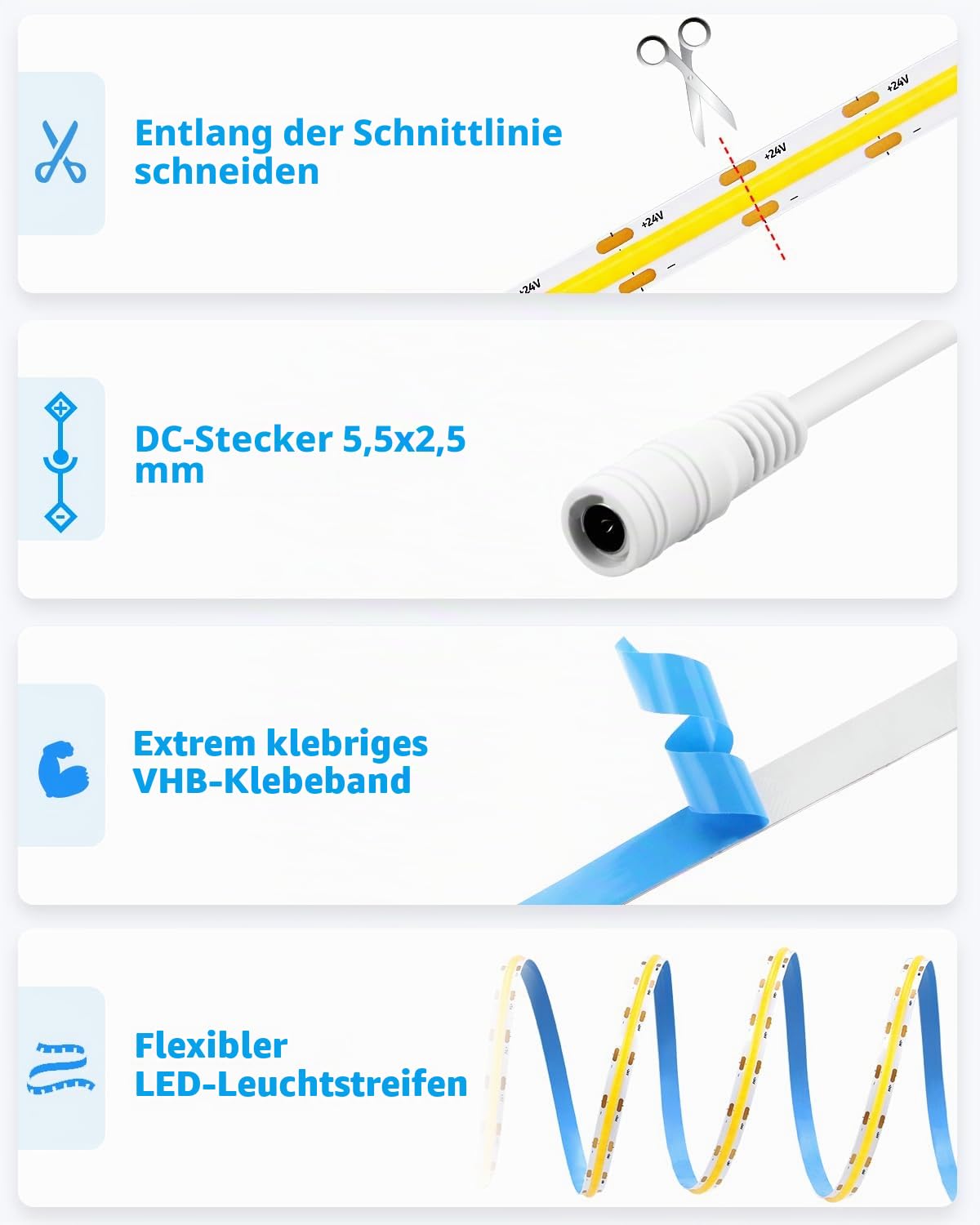 Aclorol COB LED Streifen 10M Warmweiss Selbstklebend Dimmbar für küche