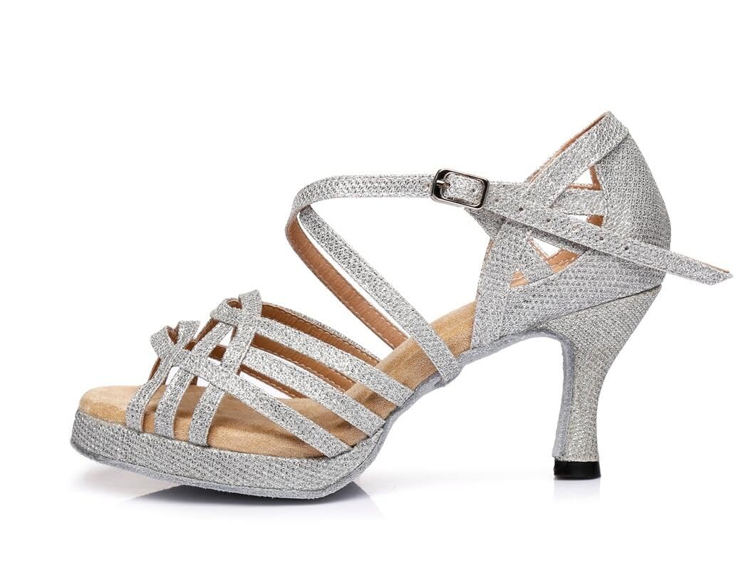 Scarpe da Donna con Punta Aperta e Cinturino Incrociato Plateau Sintetico per Salsa Tango Sandali