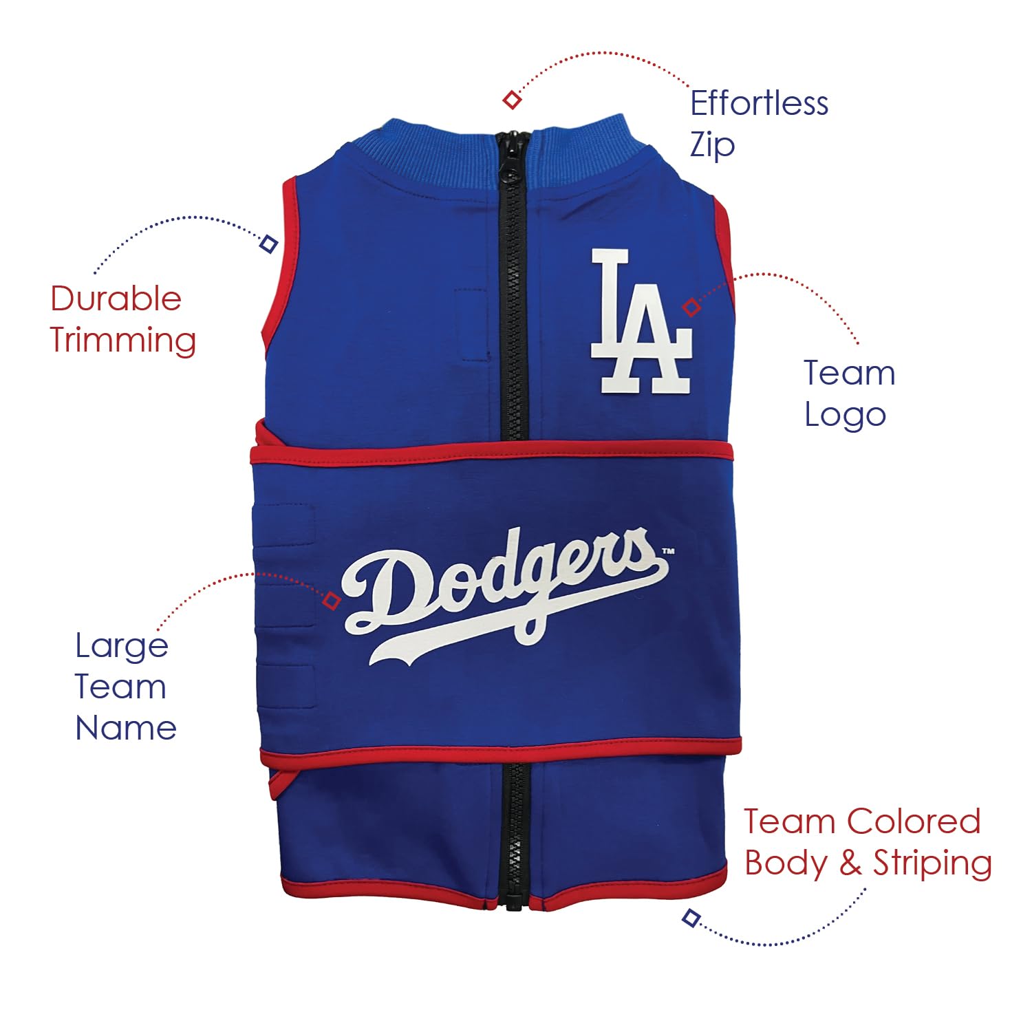 MLB Los Angeles Dodgers - Chaleco calmante para la ansiedad para perros y gatos con ansiedad, miedos, fuegos artificiales, ruidos fuertes, oscuro, solitario, mantiene a los perros tranquilos y seguros
