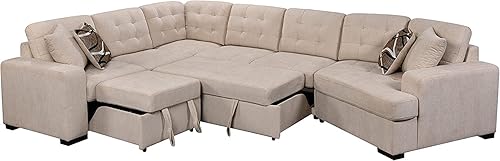 Miniatura 5 de Sofá modular de gran tamaño en forma de U de 149 pulgadas con cama extraíble y diván extra ancho, sofá y sofá convertible tapizado capitoné tamaño