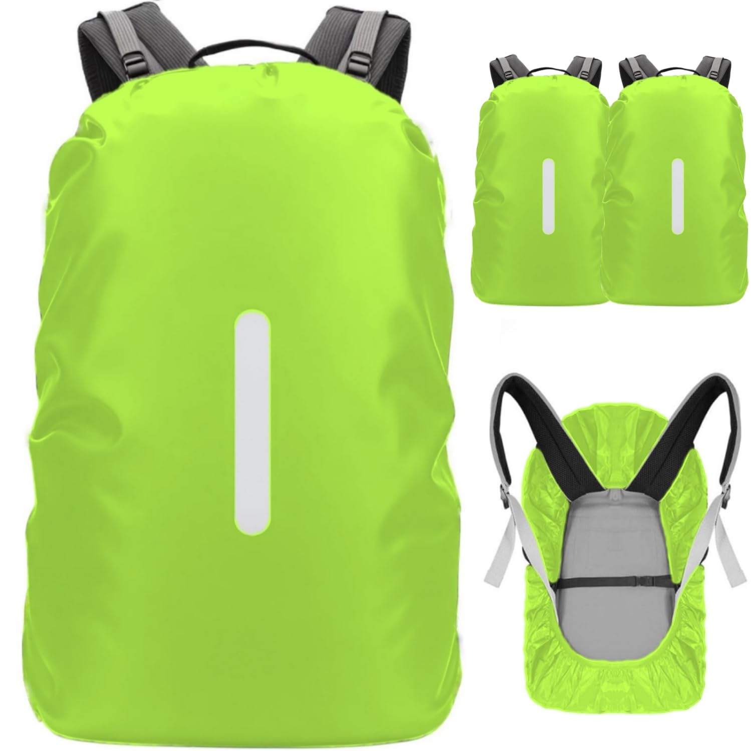 Confezione da 2 coperture impermeabili per zaino con cinturino riflettente (18-70 l), 1 cinturino regolabile con fibbia incrociata antiscivolo, antipioggia e neve