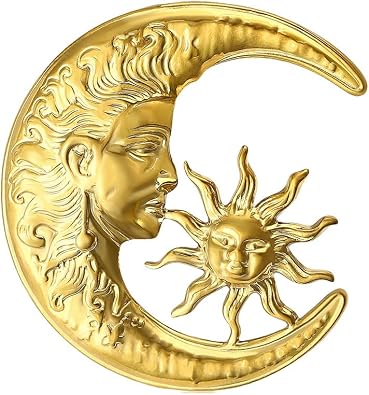 Vintage Sun Moon Face Brooch Pin Cool Punk Moon Sun Star Lapel Pin Stainless Steel Planet Celestial Body Corsage for Dress Suit Coat Sweater etc