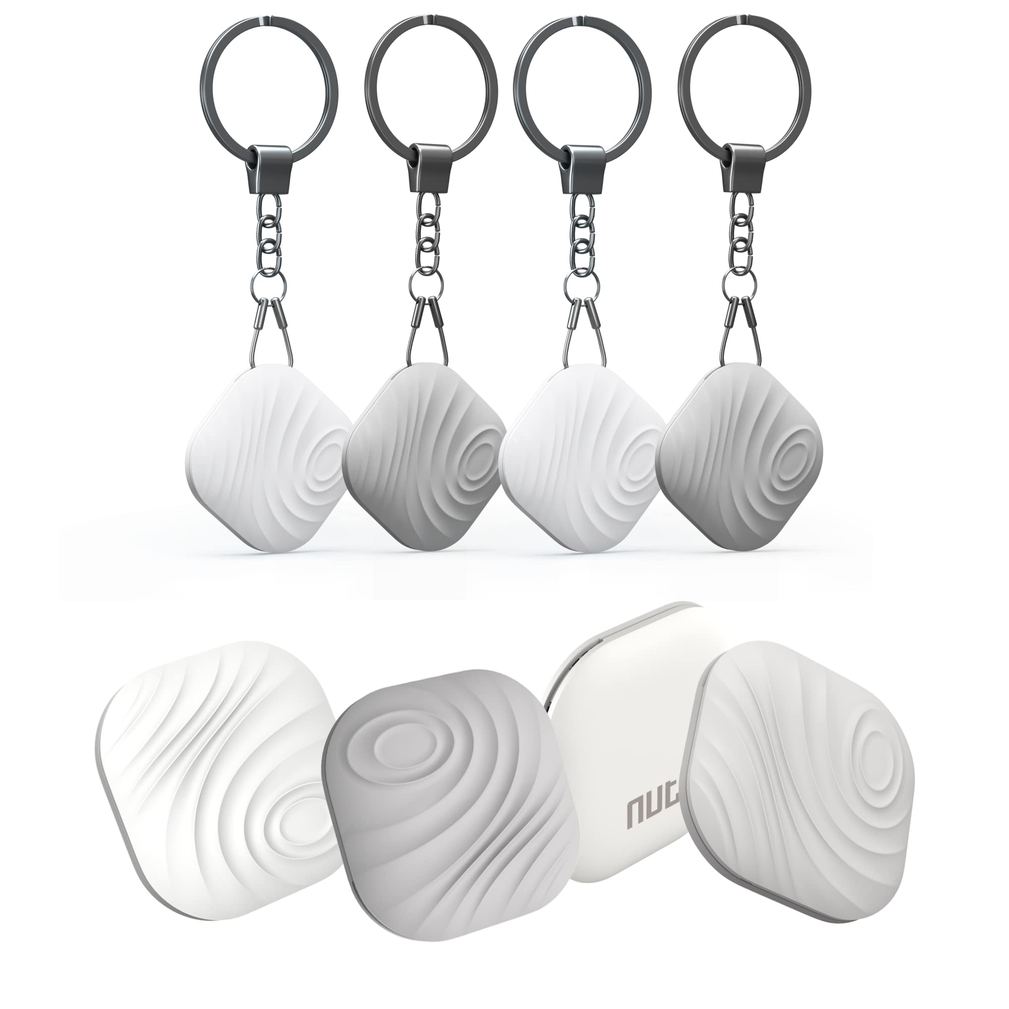 Nutale Key Finder, Bluetooth Tracker Item Locator with Key Chain for Keys Pet Wallets or Backpacks and Tablets, Batteries Include (2 White & 2Gray, 4 Pack)