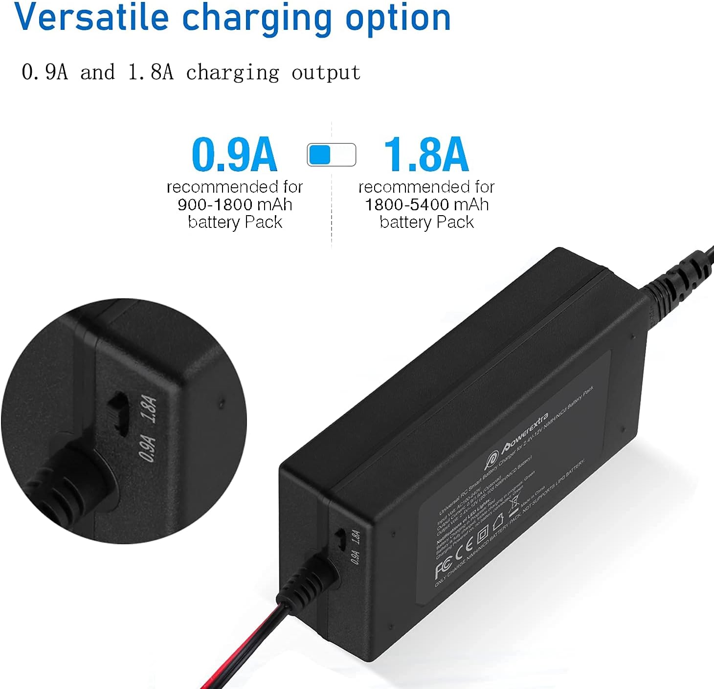Powerextra 2 Pack 7.2V 3600mAh High Capacity 6-Cell NiMH Battery Packs with Standard Tamiya Connectors + 6V-12V Universal Battery Charger for NiMH/NiCd Battery Pack for RC Cars