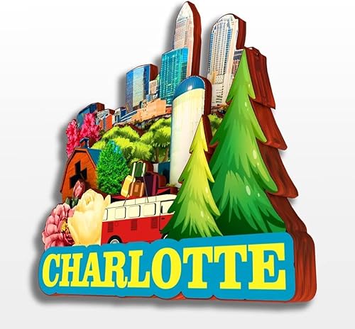 Miniatura 3 de Charlotte - Imán para nevera de Carolina del Norte, Estados Unidos, colección de madera, madera 3D, hecho a mano, recuerdos de la ciudad, imán para