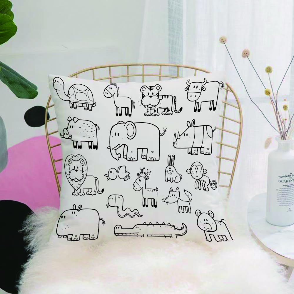 HYOSXW Cushion Cover,Throw Pillow Case Home Decorative for Living Room Bedroom Sofa Chair 16X16 Inch,Nursery, wild animals in African Safari coloring book style Wildlife in design,Pillowcase 40X40cm