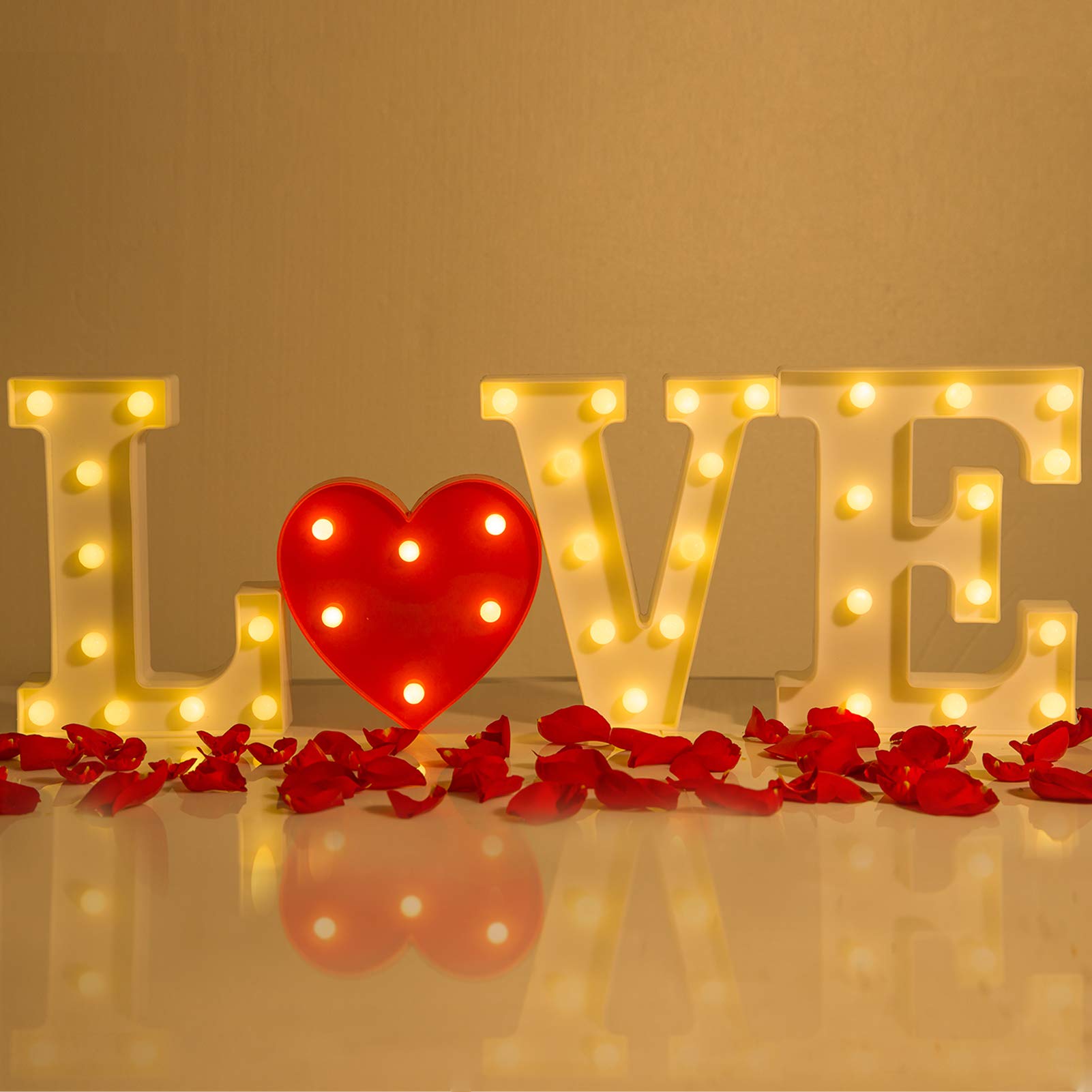 Love Sign LED Lights Decor - Large Valentine's Day Heart & Letter Light Up Marquee Neon Decorations for Romantic Special Night Marriage Wedding Anniversary Honeymoon, Battery Operated